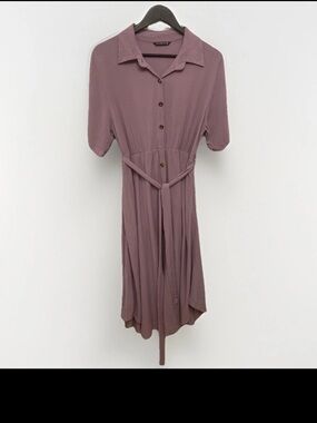 BloomChic Mauve Button-Front Midi Shirt Dress